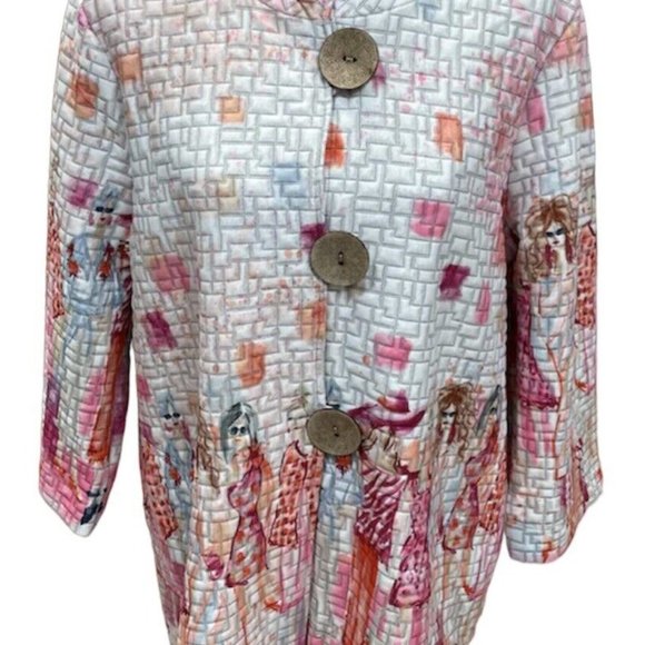 Multiples Camellia wood buttons printed light Cardigan NWT Size Large - Picture 2 of 7